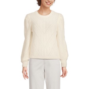 Lands' End Women's Eyelash Fuzzy Pointelle Puff Sleeve Sweater - 1 of 4
