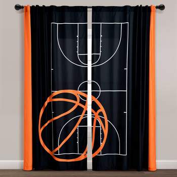 52"x84" Kids' Basketball Game Window Curtain Panel Set Black/Orange - Lush Décor