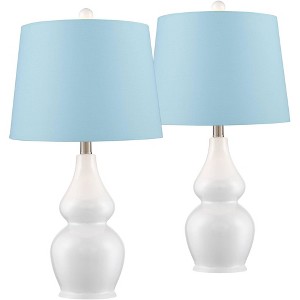 360 Lighting Jane Modern Table Lamps 25" High Set of 2 White Ceramic Blue Hardback Fabric Drum Shade for Bedroom Living Room House Bedside Nightstand - 1 of 4