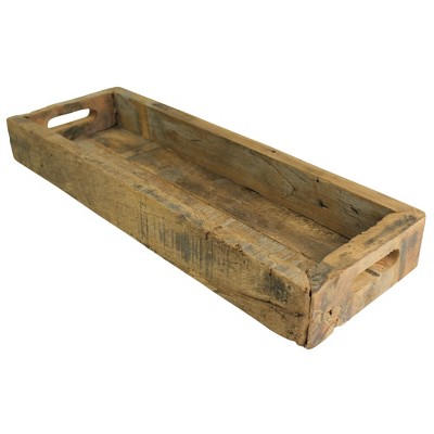 HomeRoots 24" Natural Reclaimed Wood Rustic Narrow Serving Tray With Handles