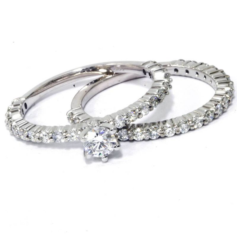 Pompeii3 1 Carat Diamond Engagement Wedding Ring Set 10K White Gold, 3 of 5