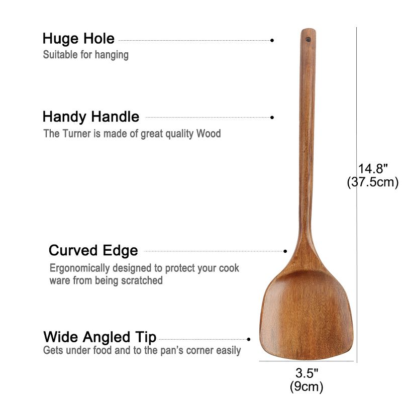 Unique Bargains Wooden Turner Pan Stir Frying Spatula Wok Kitchen Essential Cookware for Cooking Baking Flipping Brown 1 Pc, 4 of 7