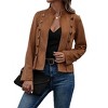 Women's Faux Suede Leather Jacket 2024 Fall Winter Clothes Casual Business Long Sleeve Blazer Jacket Coat - 4 of 4