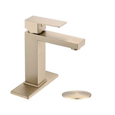 PAGED Single Hole Bathroom Sink Faucet with 3 Colored LED Light,Bathroom Faucets with Deckplate and Drain Assembly for Home Sinks,Brushed Gold