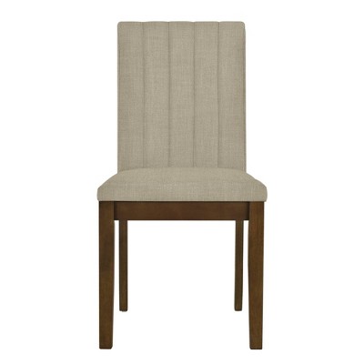 Taupe Linen Upholstered Parsons Side Chair with Wood Legs, Set of 2