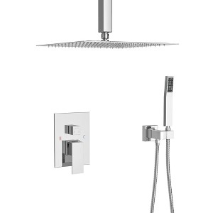 PAGED Modern Dual Shower Head, Ceiling Mount Square Shower System with Rough-in Valve for Bathroom, Restroom - 1 of 4