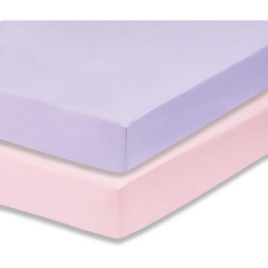 Everyday Kids 2-Pack Jersey Knit Crib Sheets – Pastel Pink & Lavender, 100% Cotton, Fits Standard Crib Mattress, Soft Baby Girl Nursery Bedding - 1 of 4