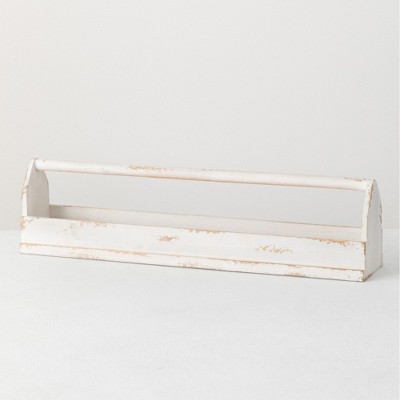 Sullivans Wooden Table Wood Planter & Handle Tray 6"H Off-White