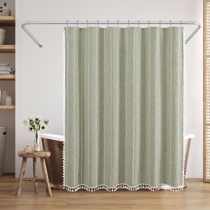 Americanflat 71x71 Woven Linen Shower Curtain with Tassel Accents - Includes 12 Grommets and Hooks - 100% Polyester - 1 of 4