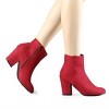 Allegra K Women's Round Toe Side Zip Chunky Heel Ankle Boots - 2 of 4
