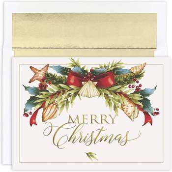 Masterpiece Studios Warmest Wishes 16-Count Boxed Christmas Cards With Foil-Lined Envelopes, 7.8" x 5.6", Seaside Swag (937700)