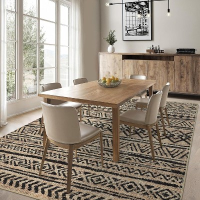 Washable Area Rug for Living Room Bedroom Guest Room Dining Room, Low Pile Soft Striped Carpet, Non-Slip Non Shedding Stain Resistant Foldable Mat