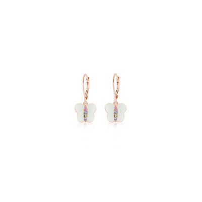 Chanteur Hypoallergenic Kids Jewelry Accessories Butterfly White Enamel CZ Rose Gold Brass Plating Earrings leverback is made from 925 Sterling silver