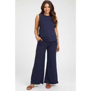 Pinkblush Navy Blue Slub Knit Maternity Pants Set - 1 of 4