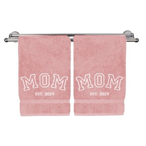 BC BARE COTTON Monogrammed Hand Towels, Set of 2 - White Block Embroidered Writing with MOM OR DAD and Current Year on - 1 of 1