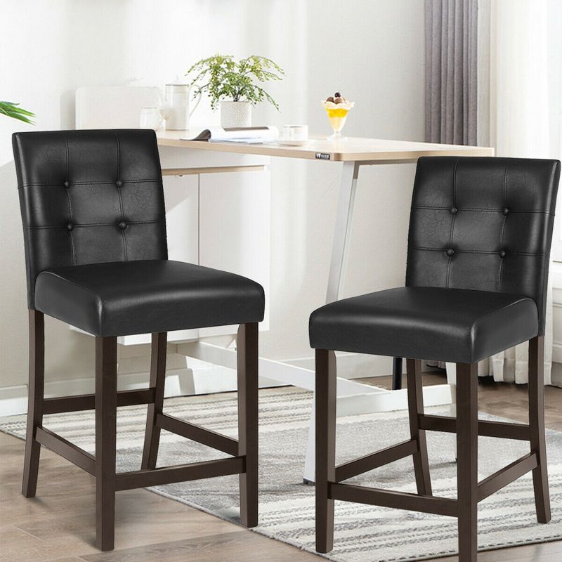 Costway Set of 2 Bar Stools 25inch Counter Height Barstool Pub Chair Rubber Wood Black, 4 of 11