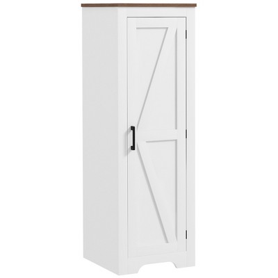 White Farmhouse Storage Cabinet with Adjustable Shelving and Barn Door