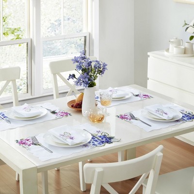 Spring Hydrangea Embroidered White Fabric Placemats Set of 4