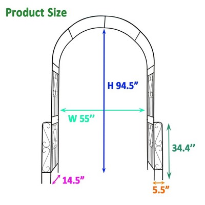 Black Iron Garden Arbor Trellis with Arch Design, 94.5'' H
