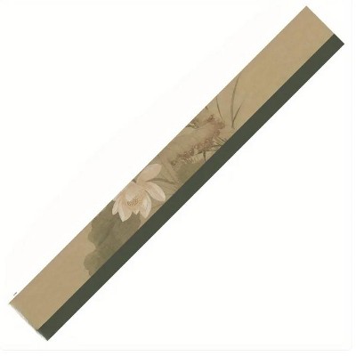 Wikineon Elegant White Lotus Silk Tablecloth Tea Ceremony Style, 13x72 Inches, High-end Table Decoration With Green Edges And Floral Patterns