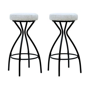 ChicFurnit Dining Chairs 2 PCS Round Bar Stools Bar Chairs Armless Velvet Barstools for Counter, Kitchen Island, White, 14.56"*14.37"*29.92" - 1 of 4