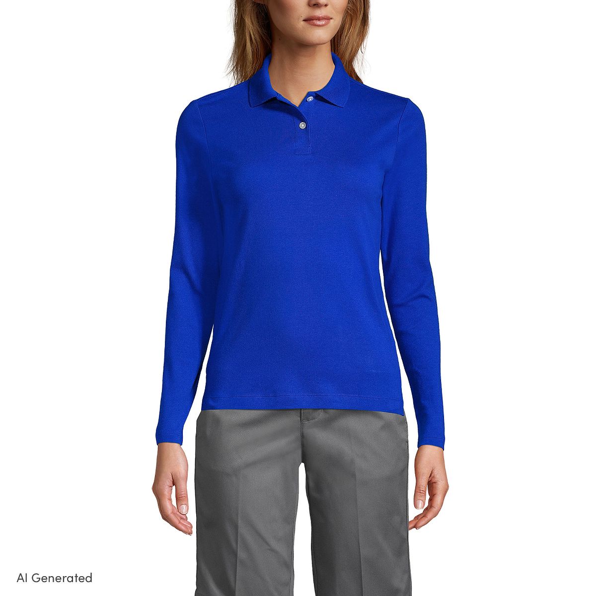 Lands' End School Uniform Women's Long Sleeve Feminine Fit Interlock Polo Shirt - thumbnail 10
