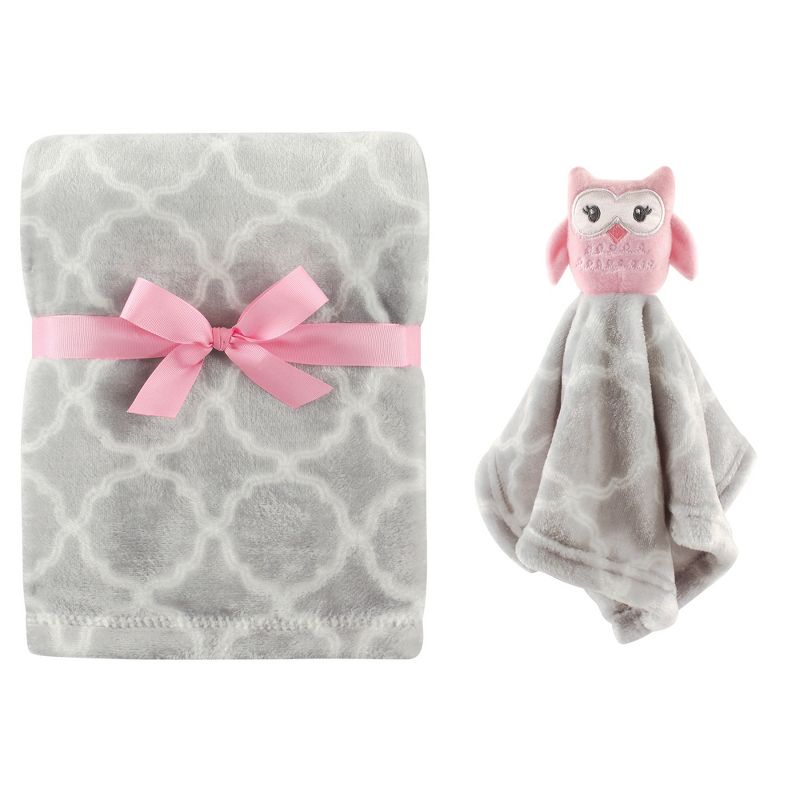 Hudson Baby Infant Girl Plush Blanket with Security Blanket, Gray Owl, One Size, 1 of 3