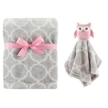 Hudson Baby Infant Girl Plush Blanket with Security Blanket, Gray Owl, One Size