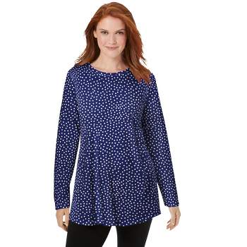 Woman Within Women's Plus Size Perfect Printed Long-Sleeve Crewneck Tunic