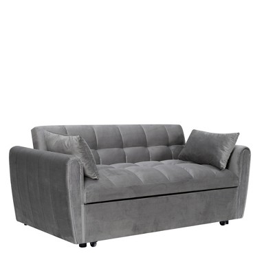 TiramisuBest 65" 3-in-1 Foldable Velvet Sofa Bed with Adjustable Back, Storage Bag & Pillows, Modern Double Sofa for Living Room, Black