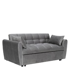 TiramisuBest 65" 3-in-1 Foldable Velvet Sofa Bed with Adjustable Back, Storage Bag & Pillows, Modern Double Sofa for Living Room, Black - 1 of 4
