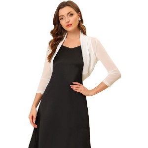 INSPIRE CHIC Women's Semi Sheer Open Front Elegant 3/4 Sleeves Mesh Bolero Shrug - 1 of 4