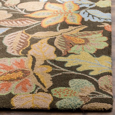 Handmade Black Floral Wool Tufted Rectangular Rug 3' x 5'