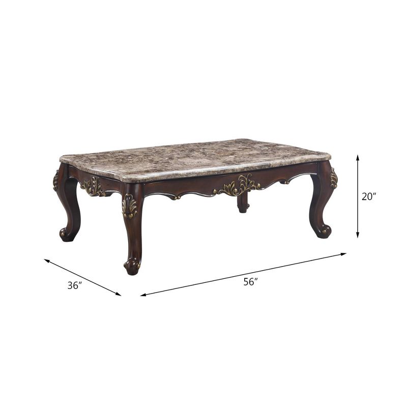 56&#34; Ragnar Coffee Table Marble Top and Cherry Finish - Acme Furniture, 3 of 6