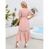 Womens 2025 Summer Lace Lotus Leaf Short Sleeve Maxi Dress V Neck Long Flowy Dresses - 4 of 4
