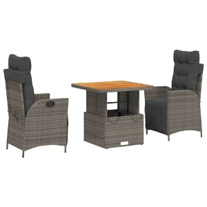 vidaXL 3 Piece Patio Dining Set with Cushions Gray Poly Rattan - 31.5" Table Length With Footrest 2 Items - 1 of 4
