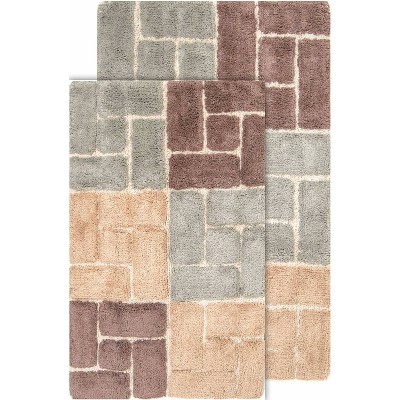 2pc Alloy Moroccan Tiles Bath Rug Set Gray - Chesapeake