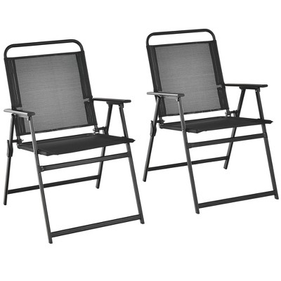 Costway 2pcs Patio Folding Chairs Heavy-Duty Metal Frame Armrests Portable Outdoor