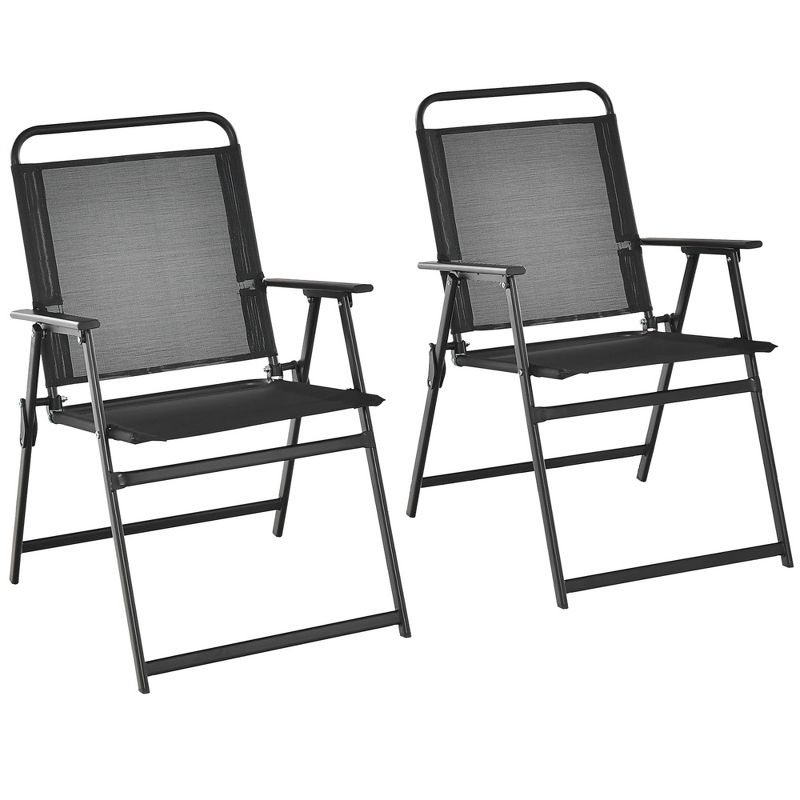 Costway 2pcs Patio Folding Chairs Heavy-Duty Metal Frame Armrests Portable Outdoor, 1 of 10