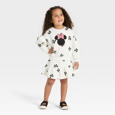 Toddler Girls' 2pc Disney Minnie Mouse Long Sleeve Top and Skort Set - Ivory