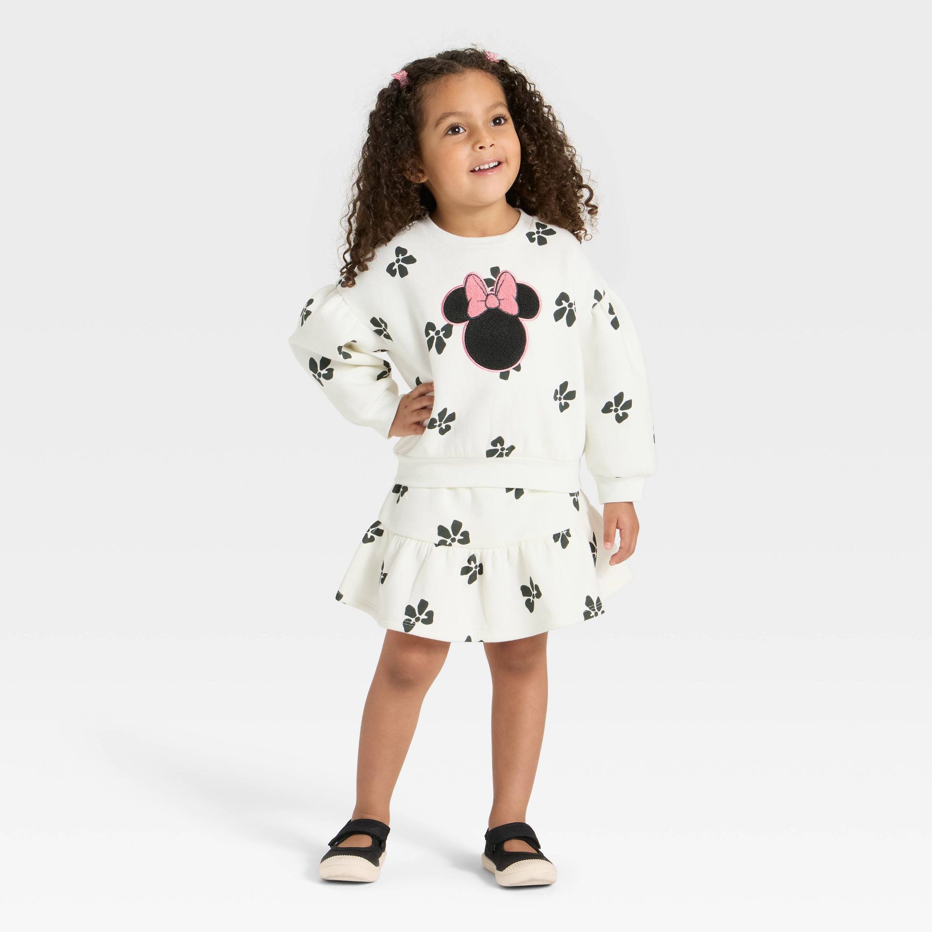 Toddler Girls' 2pc Disney Minnie Mouse Long Sleeve Top and Skort Set - Ivory 5T