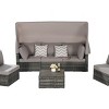 Outdoor 5 Pcs Furniture Set, Patio Wicker Daybed Set with Retractable Canopy, Sofa Set with Cushions and Storable Side Table-Coolbibila - 3 of 4