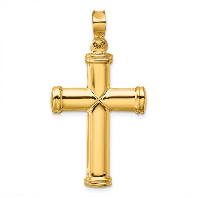 Black Bow Jewelry Men's 14k Yellow Gold Hollow 3D Polished Cross Pendant