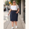 Agnes Orinda Women's Plus Size Denim Button Front High Waist A-Line Midi Casual Jean Skirt - 3 of 4