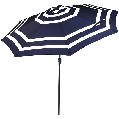 Sunnydaze Outdoor Aluminum Pool Patio Umbrella with Push Button Tilt and Crank - 9' - Navy Blue Stripe