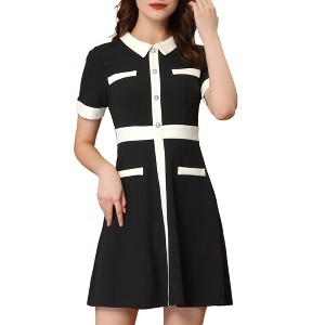 Allegra K Women's Vintage Work Contrast Color Short Sleeve Fit and Flare Dress - 1 of 4