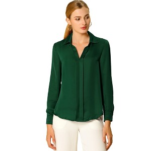 INSPIRE CHIC Women's Elegant V Neck Long Sleeve Office Work Satin Shirt - 1 of 4