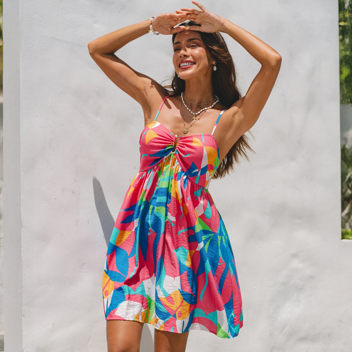 Женские платья Cupshe Women's Strapless Smocked Bust Enhancing Abstract Print Dress-L-Multicolored — фото 5