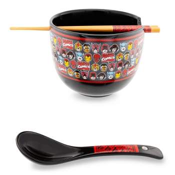 Silver Buffalo Marvel Comics Superheroes 20-Ounce Ramen Bowl With Chopsticks and Spoon