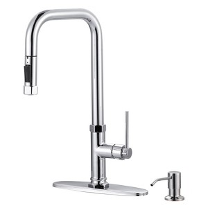 WOWOW Brass Single Handle Pull Down Sprayer Kitchen Faucet with Soap Dispenser - 1 of 4